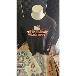 Sanrio Hello Kitty Womens  Kawaii Red Apples Black T-shirt Long Sleeve 3XXL